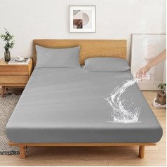 DUJUIKE Mattress Protector Waterproof Fitted Sheet Waterproof Mattress Protector All-Round Stretch Incontinence Pad Washable Moisture Resistant Anti-Allergy (Grey, 180 x 200 cm)