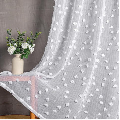MYSKY HOME Curtain, White, Set of 2 Curtains with Eyelets, Sheer Voile Curtain, Children's Room Curtains, Living Room, Modern Embroidery, Eyelet Curtain, Transparent Decorative Curtain for Bedroom, H