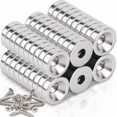 Pack of 60 Neodymium Magnets with Hole 12 x 3 mm Aperture 4 mm Countersunk Pot Magnet with Screws Small Magnet Extra Strong for Magnetic Board, Kitchen Cabinet, Cupboard Doors Magnet for Bathroom,