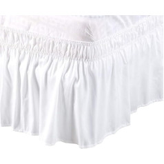 PICCOCASA Brushed Polyester Bed Skirt Wrap Around Three Fabric Sides Elastic Dust Ruffle, Easy Fit Wrinkle - with 15 Inch Drop White Super King