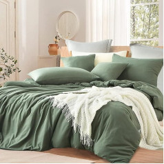 Lanqinglv Bed Linen Set Made of 100% Soft and Comfortable Microfibre, 155 x 220 cm Duvet Cover with Zip and 80 x 80 cm Pillowcases, Solid Colour, Sage Green