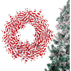 SUOXU Christmas Tree Decorations Tinsel Garland Christmas Stick Snowflakes Berries Green Leaves Foil Fringe for Christmas New Year Party Supplies (25ft Long) (Cutches - Red+White)