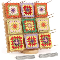 Coopay Large Blocking Board for Granny Square, 29 x 29 cm, Biscuit Shape, Wooden Granny Square Spanner for Crochet with 30 Stainless Steel Rod Pins, Locking Board, Crochet Wood for Knitting and