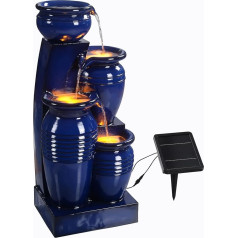 Teamson Home 28.74 Inch 4-Tier Cascading Bowls Solar Powered Outdoor Water Fountain Navy Blue