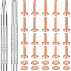 SelfTek 20pcs Copper Rivets and Burrs (14mm and 19mm) with 2 Punch Rivets for Belts, Bags, Collars, Leathercraft, Bracelets