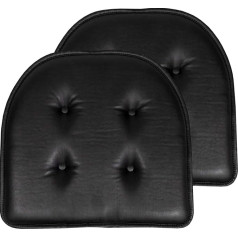 Sweet Home Collection Chair Cushion Memory Foam Pads Tufted Non-Slip Rubber Back U Shaped 17x16 Inch Seat Cover 2 Pack Faux Leather Black