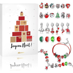 MJARTORIA Red Jewellery Advent Calendar for Girls Red 2024 Jewellery Christmas Countdown Includes Red Santa Claus Metal Pendant Beads DIY Making Set Jewellery Gifts