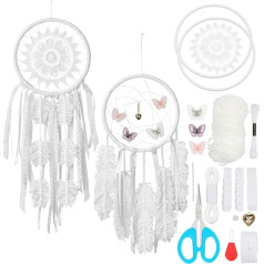 BEUNITONE Dream Catcher with White Feathers, Dreamy and Romantic Home Decoration, Dream Catcher Craft Set, Bohemian Dream Catcher Set, Suitable for Bedroom, Living Room, Wedding Party or