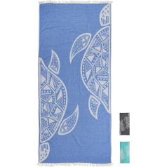 ZusenZomer Hammam Towel XL Turtle 95 x 200 cm - Hammam Bath Towel Fouta Beach Towel Sauna Towel Women Men - 100% Cotton Oeko-Tex - Fair Trade Hammam Towels (Blue)