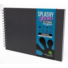 Artgecko Splashy Sketchbook A4 Landscape 40 Pages (20 Sheets) 300gsm Acid Free White Cartridge Paper
