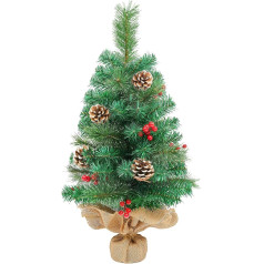 Uten Christmas Tree Small 60 cm Artificial Decoration with Berries and Pine Cones, Cement Base, Christmas Tree Table Decoration