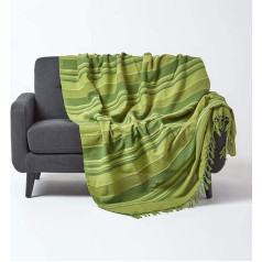 Homescapes - Morocco Textured Stripe Throw - 60 x 80 Inches - Green - Handmade 100% Cotton - Suitable for most 2 Seater Sofas - Single bedspreads - Easy care washable at home
