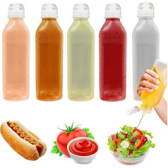 ANNICEE Spice Squeeze Bottles 16oz 5 Pack with Flip Lid Sauce Bottles with Scale for Oil, Ketchup, Water, Liquids, Pack of 5 with 8 Labels and 1 Pen (16oz Bottles - 5)