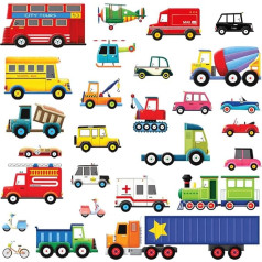 Decowall DW-1605 27 Transports Kids Wall Stickers Wall Decals Peel and Stick Removable Wall Stickers for Kids Nursery Bedroom Living Room