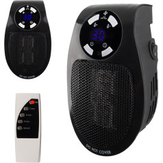 500 W Socket Fan Heater Mini Heater, FainFun MiNi Heater Socket, Socket Heater, Ceramic Quiet 500 W with Remote Control, Mini Heaters with 2 Ventilation Levels, Thermostat, Timer (Black)