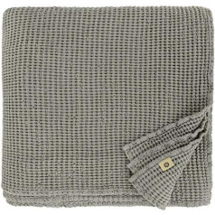 Linen & Cotton Plaid Blanket Waffle Pique Enzo - 48% Linen, 52% Cotton, Grey (150 x 210 cm) Linen Blanket Cotton Blanket Waffle Throw Bed Linen Bed Throw