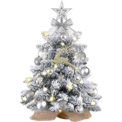KOIUEYW Artificial Christmas Tree with Lighting, Mini Christmas Tree with LED with Snow, Small Plastic Christmas Tree for Christmas Decoration, 60 cm