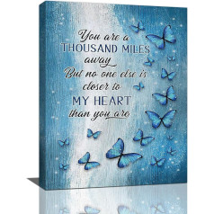 Blue Butterfly Wall Art Memorial Pictures Motivational Decoration Flower Canvas Paintings Butterfly Decorations Framed Artwork for Bedroom 12x16 Inch