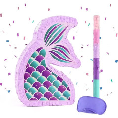 WERNNSAI Mermaid Pinata - Mermaid Party Supplies Pinata Bundle with Blindfold and Bat Kids Ocean Theme Birthday Party Game Carnival Activity Decorations (40 x 31 x 8 cm)