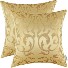 CaliTime Cushion Covers 2 Pack 45cm x 45cm Gold Vintage Floral Both Sides Throw Pillow Cases