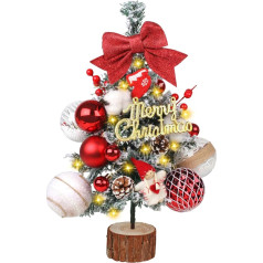 Mini Christmas Tree Table 45 cm with LED Lights, DUOJIN Artificial Mini Tree for Christmas Decoration, Artificial Christmas Tree, Christmas Decoration, with Decorative Snow Pine, Red
