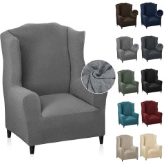 MAXIJIN Elastic Armchair Cover with Ears, 1 Piece, Jacquard Sofa Protection, Headrest, Sofa Cover, Armchair with Wide Backrest (Light Grey)