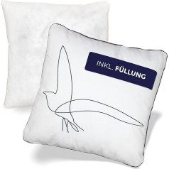 NOAH VERDE Premium Cushion 45 x 45 cm, Sofa Cushion with Filling and Cover, Decorative Cushion Maritime Seagull Beige Navy Blue, Outdoor Cushion, Decorative Cushions & Covers, Couch Cushion, Sea