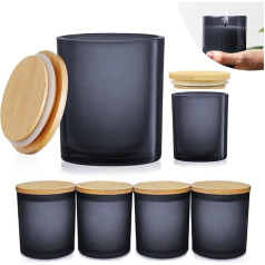 Pack of 6 Candle Jars with Airtight Bamboo Lid for Making Candles, Empty Candle Jars for Organisation and Storage, Bulk Clean Candle Containers (Grey)