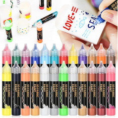 DazSpirit Candle Pen, Set of 24, 30 ml Each, 5 Different Colour Effects Acrylic Paint Set for Painting, Decorating and Personalizing Candles, Includes 3 Brushes for Fabric, Cardboard, Wood, Ceramic,
