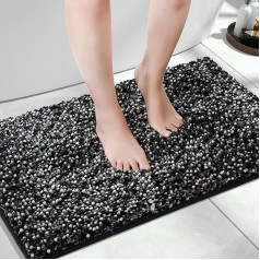 Yimobra Non-Slip Chenille Bathroom Rug, Fluffy and Luxurious, Extra Soft, Water Absorbent Plush Mat for Floor and Sink, Machine Washable, Black & Dark Grey, 92 x 61 cm