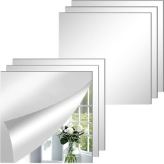 ASSRECT Pack of 6 Self-Adhesive Mirror Tiles, 30 x 30 cm, Acrylic Mirror, Wall Mirror, Adhesive Mirror, Non-Glass, DIY Wall Decoration, Decorative Mirror for Bedroom, Living Room, Cupboard, Door