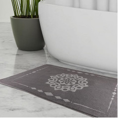 ELEVAVIDA Design Bath Mat Grey 60 x 100 cm 100% Cotton 1000 g/m² - Bath Mat with Mandala, Soft Bath Mat, Absorbent, Machine Washable - Grey Shower Mat, Terry Towelling Shower Mat