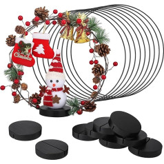 Worown Pack of 10 Metal Ring Centrepieces, Metal Ring with Wooden Stand, 30 cm Black Metal Rings, Includes 10 Black Round Wooden Bases for Making Table Wreath Decorations for Weddings