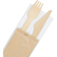BIOZOYG Wooden Cutlery Set Knife Fork 16 cm with Napkin I Snack Cutlery Biodegradable I Party Wooden Cutlery per Set Hygienically Packed I Wooden Cutlery Set Outdoor Bulk Pack 400 Pack