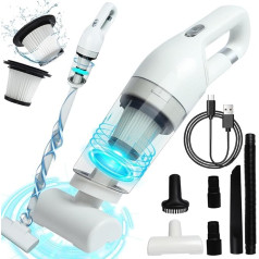 LIKE SHOW Improved Handheld Vacuum Cleaner 15000 PA Wet and Dry Car Vacuum Cleaner with Wireless Charging (Charged), White + Two White Short Rods + White Floor Brush