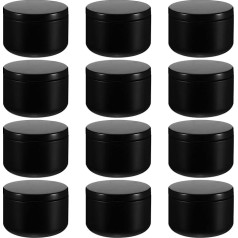 Healifty Pack of 12 DIY Candle Tins, Round Metal Candle Containers, Empty Canisters, Storage Jars, Pots with Lids for Candles, Jewellery, Jam, Lotion, Travel Tins, Party Gifts, Black