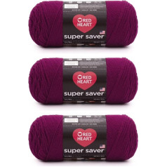 Red Heart Super Saver Mulberry Yarn - 3 Packs of 7oz - Acrylic - 4 Medium (Comb) - 360 Meters - Knitting/Crochet