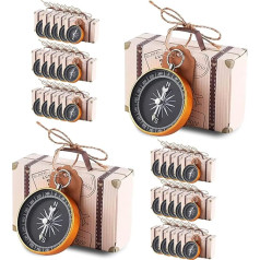 Pack of 30 Premium Mini Compass Party Favours Creative Theme Wedding for Guests with Kraft Pendant and Jute String Wedding Travel Theme Party Decorations Nautical Christmas Decorations