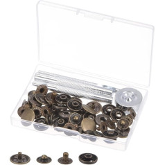 sourcing map 12 Sets Druckknöpfe, Schnappverschluss, 15 mm, Metall-Druckknöpfe, Werkzeug mit 4 Werkzeugen und Aufbewahrungsbox für Kleidung, Leder, bronzefarben
