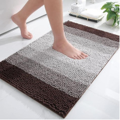 Homaxy Chenille Bathroom Rug Non-Slip High Pile Bath Mat Washable Bath Mat Soft Bath Mat Absorbent Shower Mat for Bathroom - 50 x 76 cm, Brown