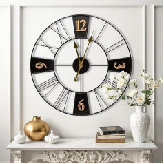 Yumyolk Wall Clock Large Round Metal Silent Non-Ticking Battery Operated 60 cm 24 Inch Arabic Numerals Clocks for Living Room Bedroom Kitchen Wall Clock Decoration
