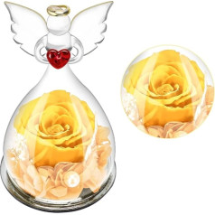 DASIAUTOEM Eternal Roses for Women, Rose Gift, Forever Rose in Glass Dome Angel Figurine in Glass Dome, Flower Decoration, Handmade, Gift for Wife, Girlfriend, Mother, Valentine's Day, Wedding,