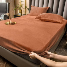 Tospass Fluffy Flannel Plush Fitted Sheet 180 x 200 cm Warm Fleece Flannelette Velvet Cashmere Touch Winter Fitted Sheet Cuddly Bed Sheet for Box Spring Bed Topper Mattress up to 30 cm High Caramel
