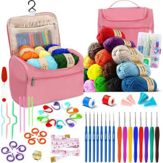 Spardar 63 Pieces Crochet Set, Knitting Set for Beginners with Crochet Yarn, Crochet Hooks, Crochet Accessories and Portable Storage Bag, Ideal for Adults, Seniors and Children (Dark Pink)