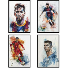 NebulaNova Ronaldo Poster, Football Superstar Messi, Neymar and M bape Poster Set of 4 Messi Poster Art Print Poster, Sports Celebrity Poster, for Living Room, Room Decoration Unframe12 x 18 inches