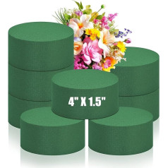 8 Round Flower Foam Blocks, Each Block 4 x 1.5 Inch Green Wet Dry Floral Foam for Fresh and Artificial Flowers, Plant Foam, Wedding for Garden Decoration, Crafts,