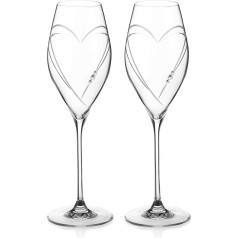 DIAMANTE Swarovski Prosecco Glasses Pair - Heart Design with Swarovski Crystals - Gift Box of 2