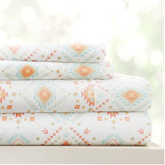 Linen Market Becky Cameron Super Soft Patterned King Aztec Dreams Coral Sheet Set