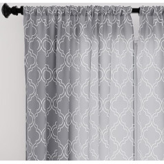 Encasa Homes Polyester Semi-Transparent Printed 140 cm (Width) x 150 cm (Length) Curtains with Tie Back 140 x 150 cm (5 ft), Trellis Grey - Pack of 2 - Do Not Shrink & Machine Washable