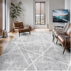 Vamcheer Living Room Rug, Modern Non-Slip Dining Room Rug, Short Pile 120 x 170 cm, Washable, Cuddly Rug with Stripes, Large Rugs for Study, Office, Super Soft, Ice Grey